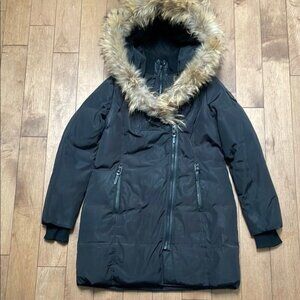 Atelier Noir Rudsak Sophia long winter coat L black fur collar down filled